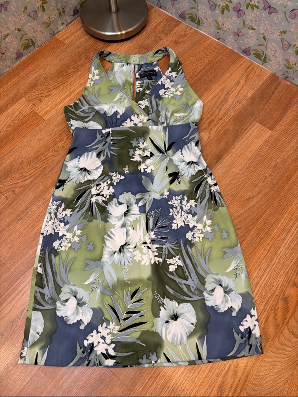 Connected Apparel green and blue tropical print sleeveless sheath dress. Size 16 - Picture 7 of 17